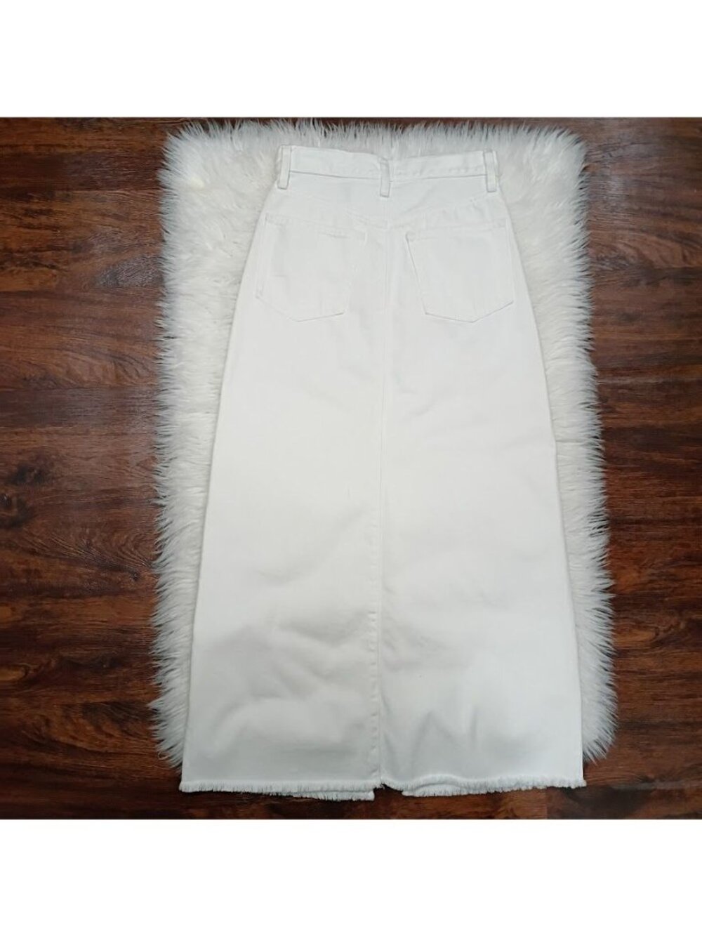 J.Crew White Denim Maxi Skirt 24 High Slit Modesty Frayed Hem Preppy Clean - Picture 12 of 14